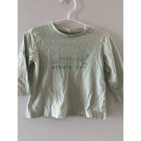 Zara Top Baby Long Sleeve Graphic Tee Indiana Boy Crewneck Green 6-9 months - Picture 1 of 6